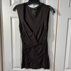 INC International Concepts Ruched Tank Top Women M Dark Brown Low Cut Stretch